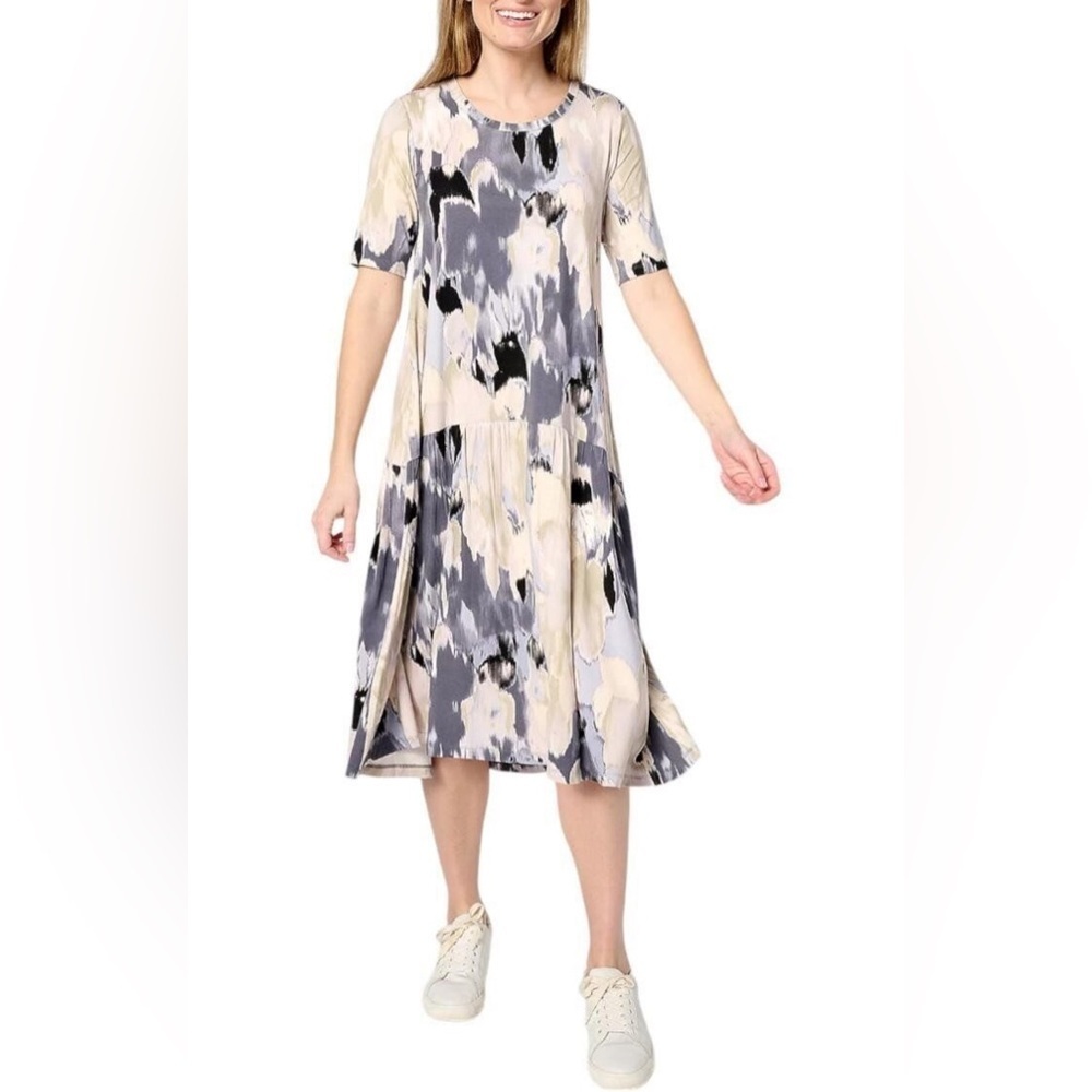 LOGO by Lori Goldstein Elbow Sleeve Dress Neutral Combo Size LP